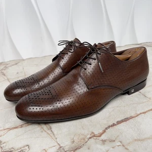 Louis Vuitton Derby Dress Shoes Perforated Logo Brown Leather 10 LV 11 US 44 EU - Picture 1 of 13