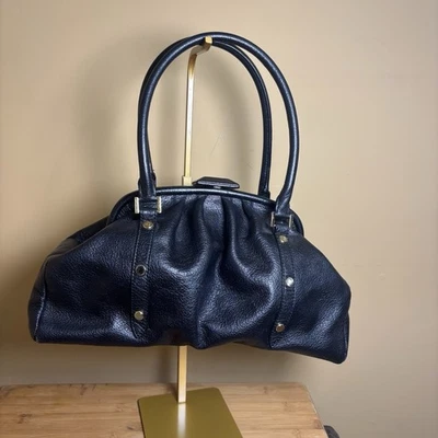 Brooks Brothers Black Pebbled Leather Satchel Bag Gold Hardware Shoulder Purse - Image 1 of 4