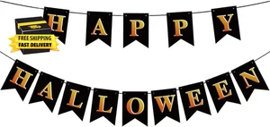 Feliz Halloween Banner Negro Feliz Halloween Signo Feliz Halloween Bandera para Mantl - Imagen 1 de 7