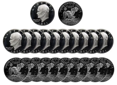 1971 -S Eisenhower Dollar 40% Silver roll 20 US Coins  DCam Proof - Image 1 of 4