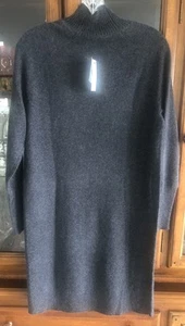SAKS FIFTH AVENUE Cashmere L/S Mock-Neck Tunic Gray Sweater Midi Dress XS NWT - Picture 1 of 17