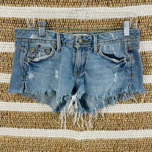 Fragile Womens Jean Denim Shorts Small BlueDistressed Frayed Streetwear No Tag - Picture 1 of 9