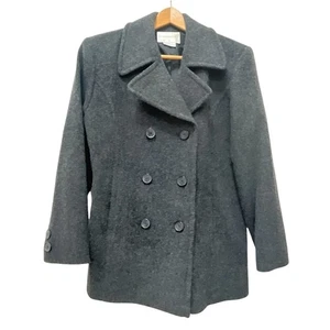 Worthington 100% Wool Coat Sz 4 4 Petite Women's Classic Pea Coat Jacket Gray - Picture 1 of 10