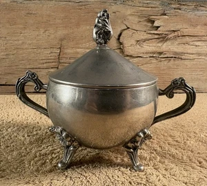 Zuccheriera vintage placcata argento con coperchio larga 5” x alta 4,5” - Foto 1 di 10