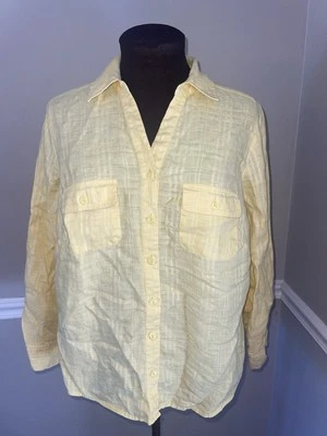 Studio Works Womens Plus Size 1X Yellow  Roll Cuff Sleeve Linen Button Up Shirt - Image 1 of 4