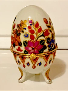 Floral Keramik/Milchglas 3-beinig Gold Gelenk Ei - Bild 1 von 5