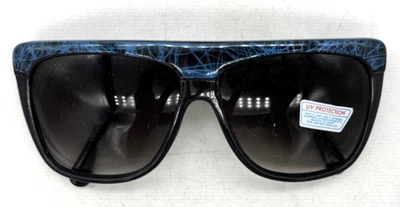 Vintage Large Women Black SUNGLASSES - Blue web top, NOS, 1980s, Taiwan - Image 1 of 4