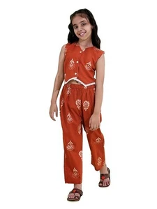 Bollywood Casual Wear Cotton Sleeveless Printed Girls Co-Ords - Picture 1 of 16