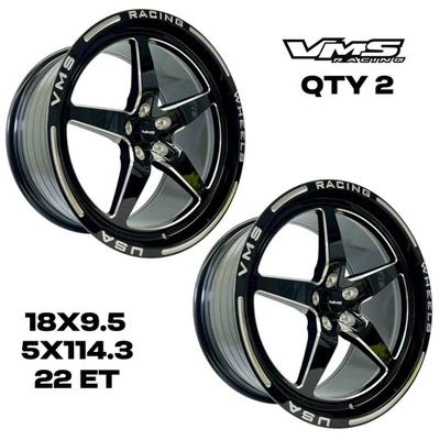 2 VMS RACING 5X114 V STAR  DRAG WHEELS RACE TRACK RIMS SET 18X9.5 22 ET 6.00 BS - Image 1 of 4
