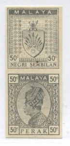 Federated Malay States Perak 50 cents design proofs vertical pair no gum - Picture 1 of 1