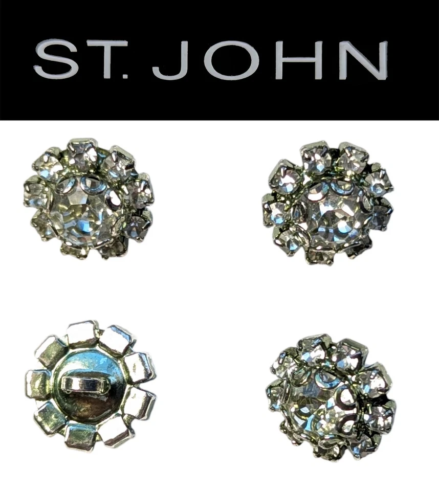 St John Knits .45 Inch Silver Tone Ice Crystal Small Floral Replacement Buttons  - Image 1 of 1