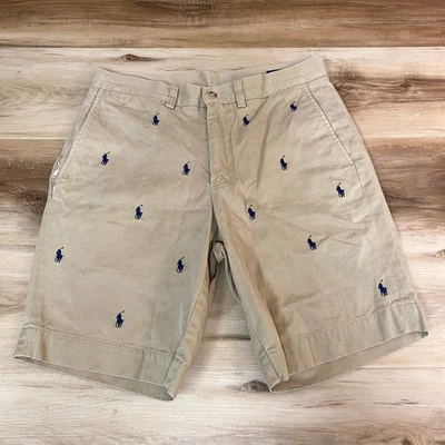 Polo Ralph Lauren Shorts Mens 29 Classic Fit 9" Chino Khaki All over Pony Logo - Image 1 of 4