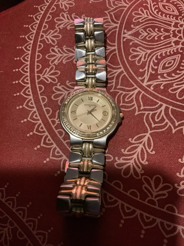 Винтажные женские часы Wittnauer 14K золото бриллиант безель дата циферблат - Изображение 1 из 4