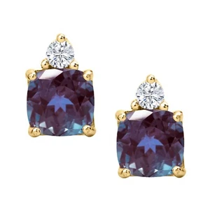 2.56Ct Cushion Lab Created Color Changing Alexandrite Stud Earrings 925 PushBack - Picture 1 of 4