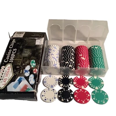 Las Vegas Casino Chips 100pc -Two Tone, 4 Colors with 8 Styles 11.5oz each - Image 1 of 4