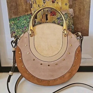 Chloe Pixie Round Leather Crossbody Bag, SMALL Circle Suede & Leather  - Picture 1 of 16
