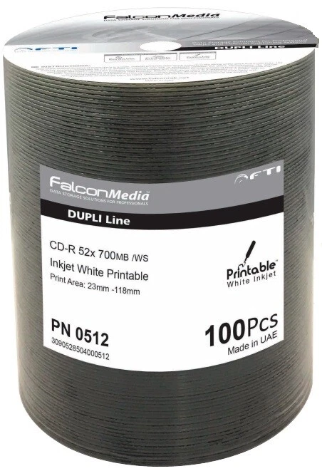 FALCON MEDIA Clearance ! 100 Falcon FTI Inkjet PRINTABLE Blank CD CD-R 52x 80min discs