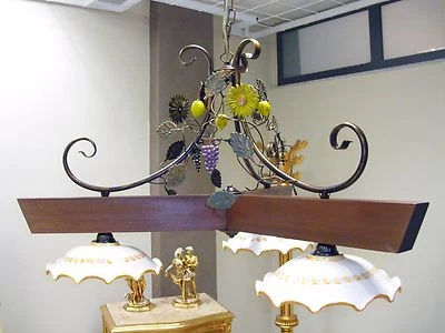 Barbell Chandelier Rustic Wrought Iron Ceramics and Wood Cooking Tavern - Image 1 of 4