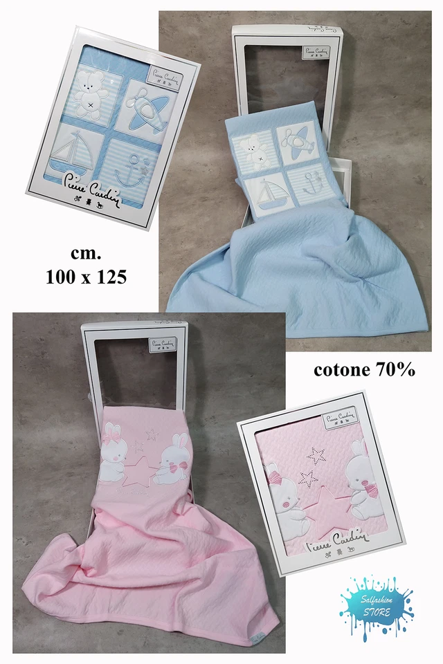 Copertina neonati cm 100 x 125 trapuntata leggera ricamata PIERRE CARDIN