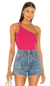 525 Braided One Shoulder Tank Top Party Pink Braided Strap Rib Knit L NWT $88 - Picture 1 of 7