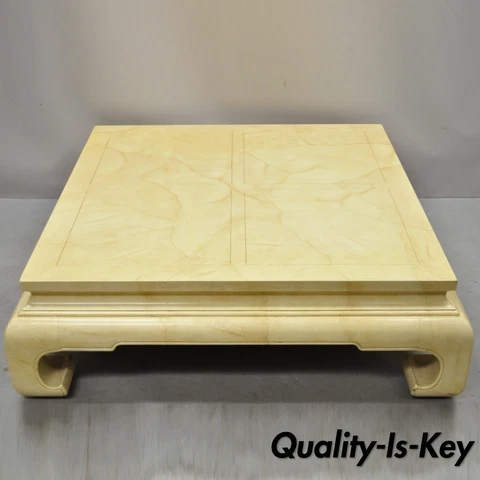 Henredon Ming Style Oriental Bone Parchment Lacquer 46" Square Coffee Table Cover