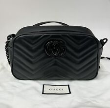 Gucci Black GG Small Marmont Leather Chevron Crossbody Bag