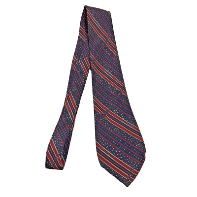 Vintage 1970s Valentino Blue Red and White Striped Silk Tie - Image 1 of 4