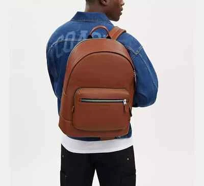 全新带标签 Coach CU105 男式 West 背包 红木棕色 卵石 光滑皮革包 — 第 1/4 张图片