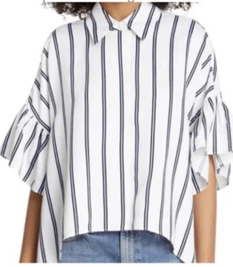 ALICE + OLIVIA Edyth Stripe Ruffle Sleeves Blouse X Small - Picture 1 of 9