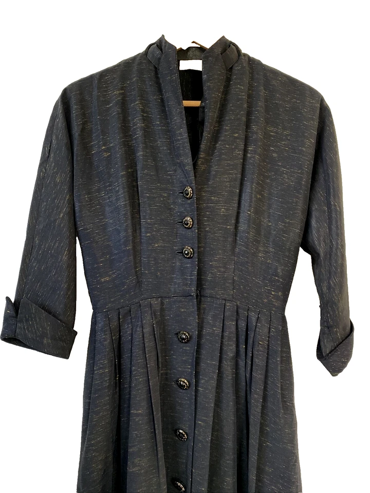 Vtg 50's Atomic Black Gold Fleck Fit & Flare Dress Pin-Up Rockabilly Sz XS S - Image 1 of 4