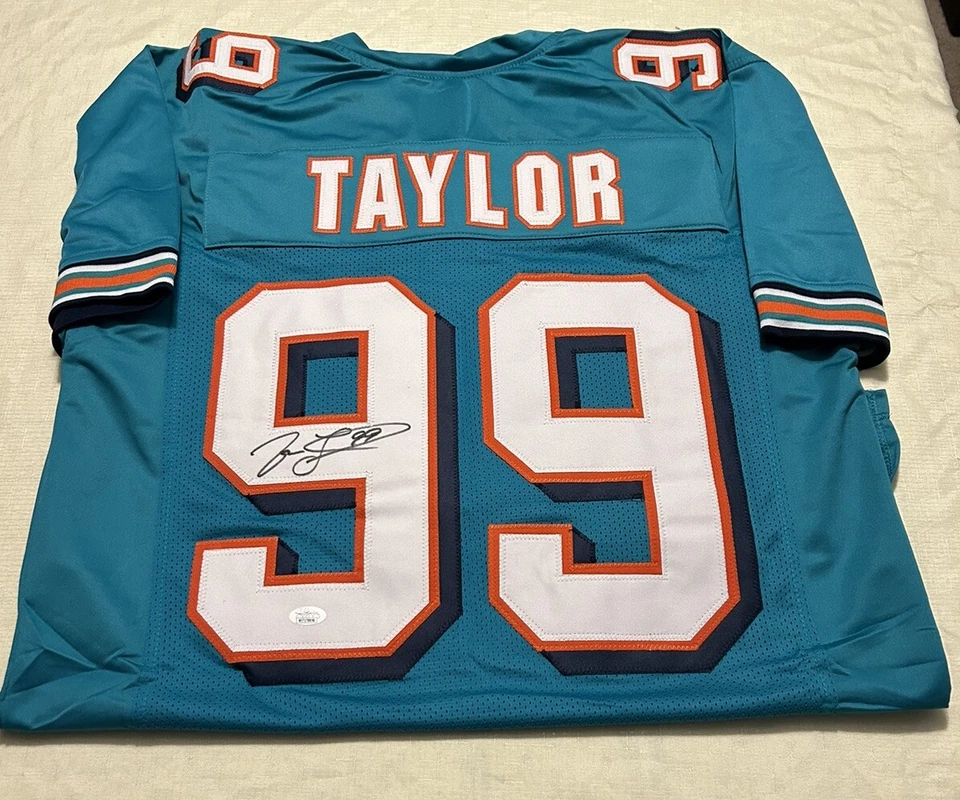Camiseta deportiva personalizada firmada por Jason Taylor autografiada certificada JSA talla XL Foto 1 de 1