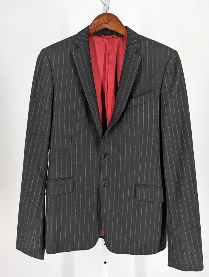 Blazer Chaqueta Disfraz Nacional Hombre De Colección Negro Gris Rayas 46 Italia Foto 1 de 4