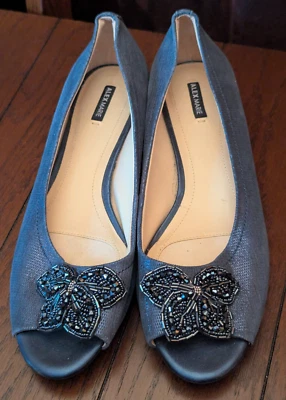 New Alex  Marie Peep Toe Beaded Rosette Blue Suede Shoes Size 11 M - Image 1 of 4