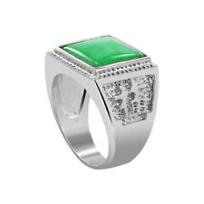 Men's Silver Plated Green Gemstone 13mm Square Shape Ring Size 8 - 11