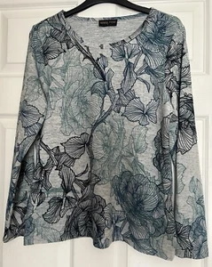 Anna Rose Ladies Grey, Green And Navy Patterned Long Sleeve Top Size 14 - Picture 1 of 1