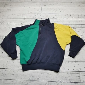 VINTAGE Nautica Sweatshirt Mens Medium Cotton Fleece 1/4 Zip Colorblock Retro - Picture 1 of 7