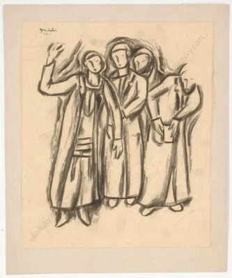 Boris Deutsch (1892-1978) "Habitantes Shtetl", dibujo, 1927 (1) Foto 1 de 4