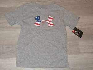 Under Armour Kids Boys Shirt Top American Flag Logo Gray 6 - Picture 1 of 3