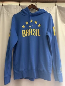 Nike Brasil Hoodie Mens Blue Small 2010 FIFA Soccer Brazil World Cup Sweatshirt - Picture 1 of 4