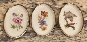 THREE(3) DANMARK DENMARK PORCELAIN FLORAL TRINKET TRAYS GOLD TRIM 4 1/2”L - Picture 1 of 6