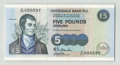 Escocia 5 libras 1990, P-218a, Clydesdale Bank, original a/UNC y raro. E/AX. F8 Foto 1 de 2