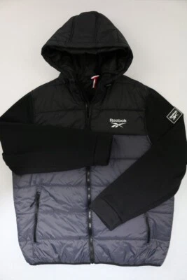Куртка мужская Reebok с капюшоном черная серая XL мультимедийная вышитая стеганая на молнии - Изображение 1 из 4