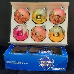 Vintage USA Shiny Brite Stenciled Crystalline Mercury Glass Ornaments Lot Of 6 - Picture 1 of 9