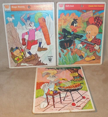 Vintage 1970s THICK Frame Tray Puzzle Lot of 3 Looney Tunes Bugs Bunny Whitman - Image 1 of 4
