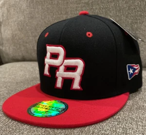 Puerto Rico PR Snap Back Hat Black And Red Cap Gorra White Letters Flag On Side - Picture 1 of 8
