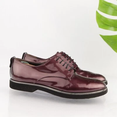 AGL Womens Parker Oxford Size 38 8 Burgundy Patent Lace Up Flat Dress Shoe - Image 1 of 4