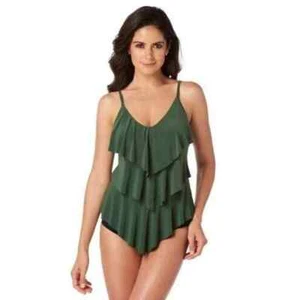 Traje Mágico Militar Verde Sólido Rita Tankini Top de Natación SOLO Traje de Baño Talla 8 40168 - Imagen 1 de 3