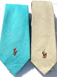 (2) Vintage Polo by Ralph Lauren Men's 100% Linen Ties Made by Hand - Picture 1 of 9