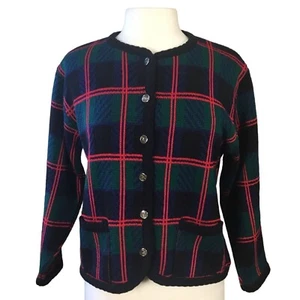 Tally Ho Vintage Schottenkaro Langarm Acryl Cardigan Jacke mit Taschen SM - Bild 1 von 8