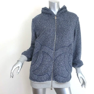 Chanel Interlocking CC Metálico Terry Cremallera Sudadera con Capucha Azul/Plateado Talla 40 Foto 1 de 4
